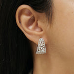 Load image into Gallery viewer, Floral Trapeze Diamond Earrings, 14k Solid Gold, Natural Diamonds, Wide Leaf Huggies, Statement Cocktail Jewelry, Certified Jewelry
