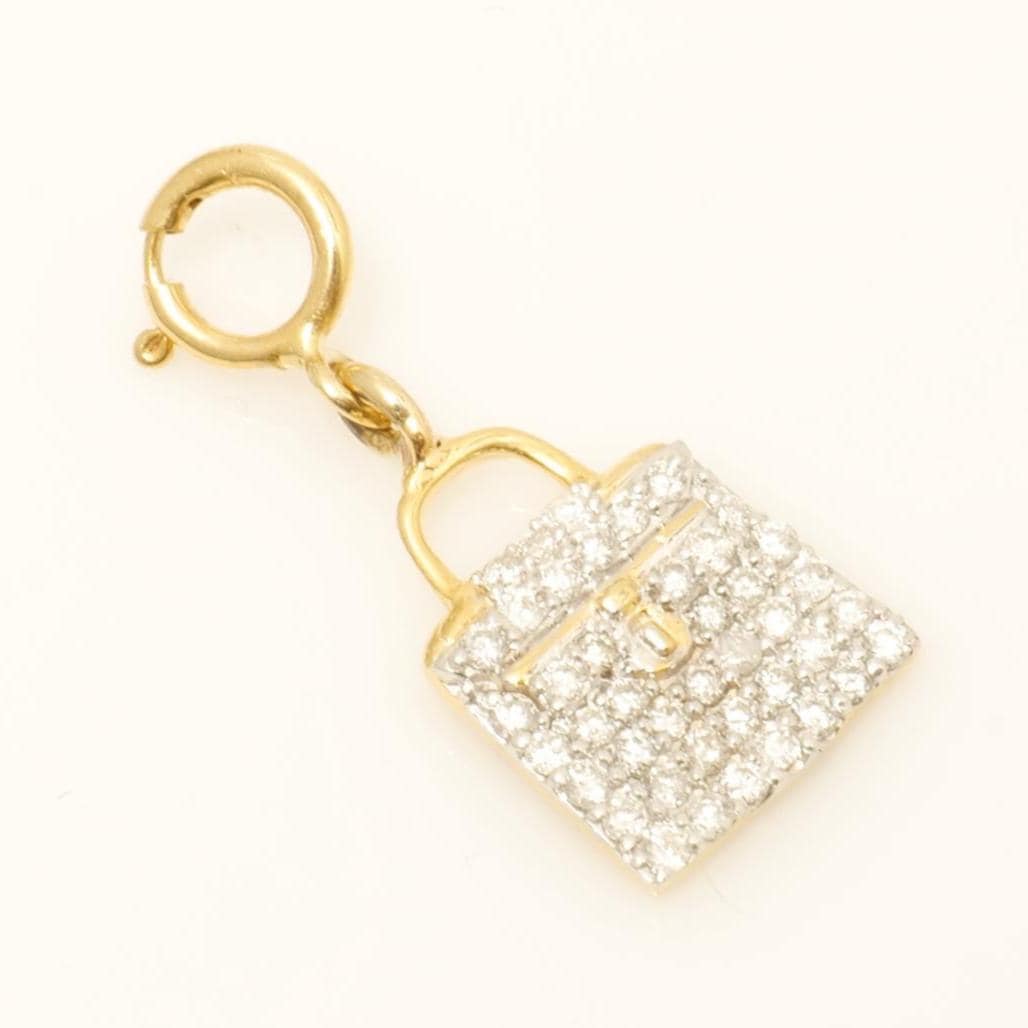 Handbag Diamond Charm, 14k Solid Gold, Natural Diamonds, Two Tone Layering Pendant, Minimal Bag Necklace, Ready To Ship, Certified Jewelry