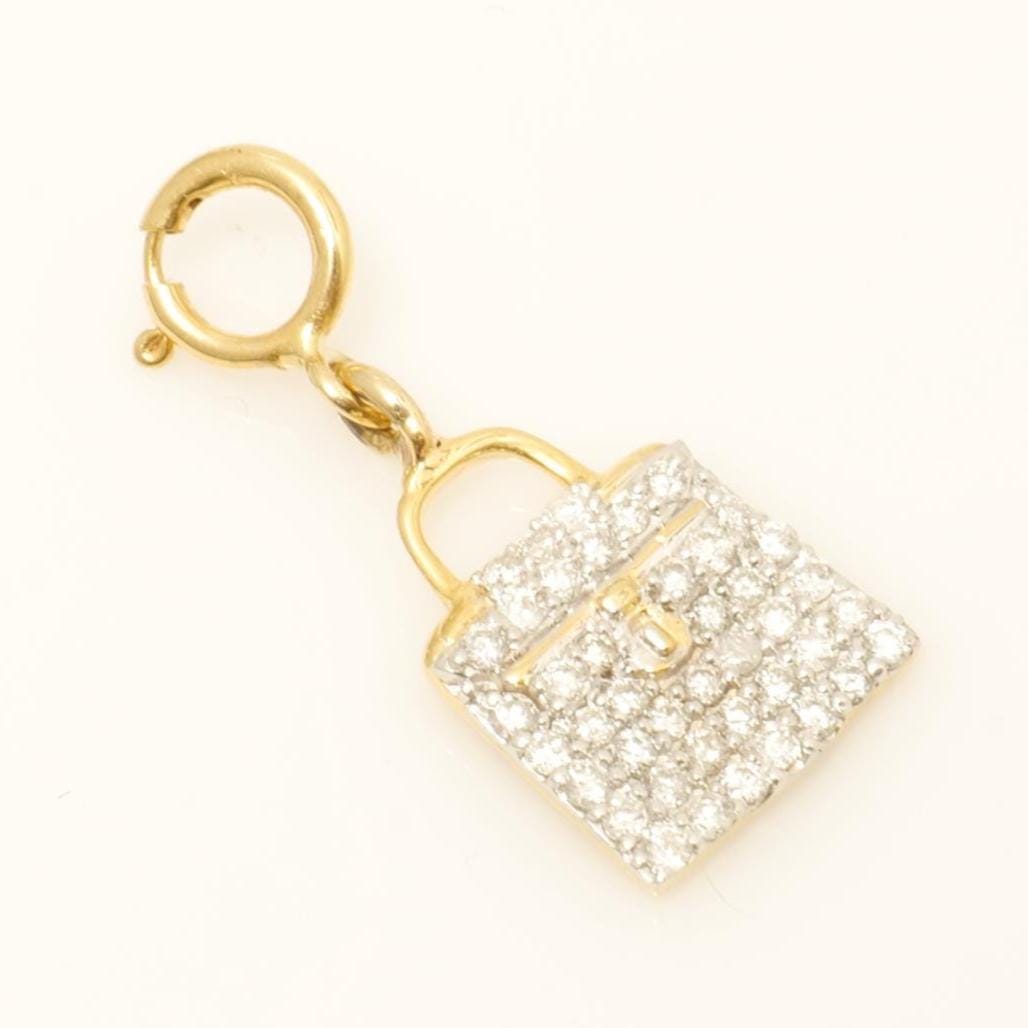 Handbag Diamond Charm, 14k Solid Gold, Natural Diamonds, Two Tone Layering Pendant, Minimal Bag Necklace, Ready To Ship, Certified Jewelry