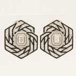 Load image into Gallery viewer, 14k Gold Hexagon Diamond Stud Earrings: Emerald Cut Halo, Enamel Accent
