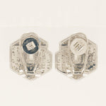 Load image into Gallery viewer, 14k Gold Hexagon Diamond Stud Earrings: Emerald Cut Halo, Enamel Accent
