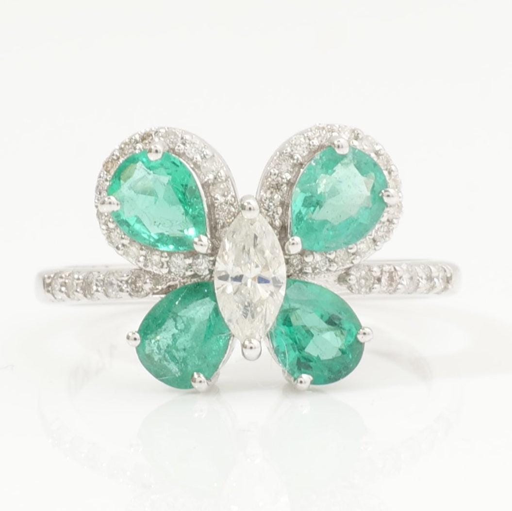 Butterfly Emerald Diamond Ring: 14k Gold Gemstone Statement Jewelry
