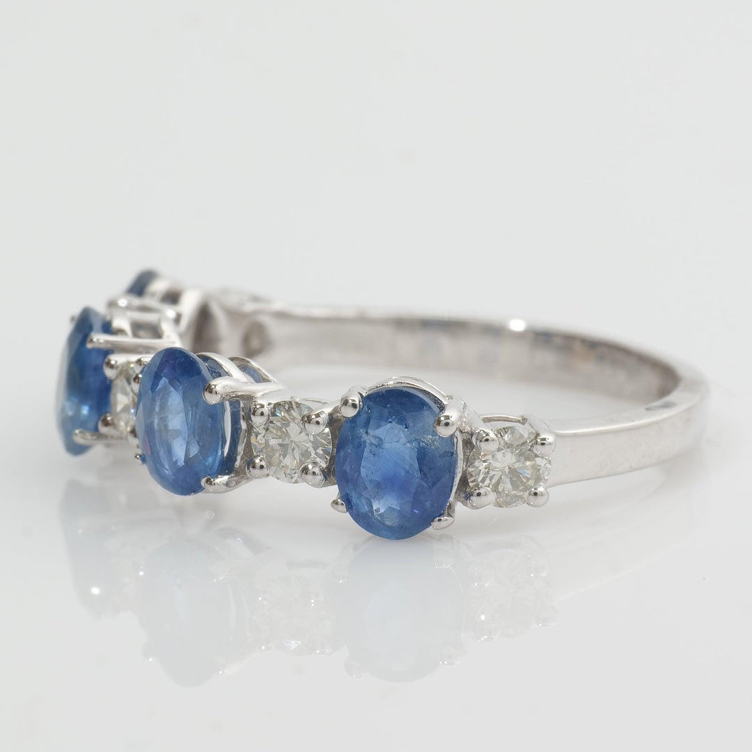 Blue Sapphire Diamond 14k Gold Band Ring: Half Eternity Stackable
