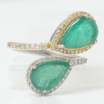 Load image into Gallery viewer, Emerald Halo Diamond Bypass Ring, 14k Solid Gold, Natural Diamonds, Pear Gemstone Wrap Band, Statement Cocktail Jewelry, Certified Jewelry
