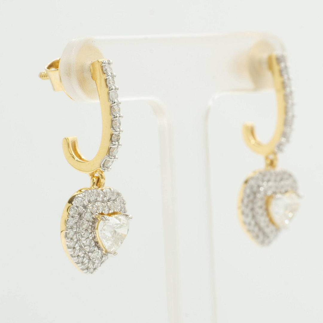 14k Solid Gold Heart Diamond Drop Earrings: Double Halo Dangle Jewelry