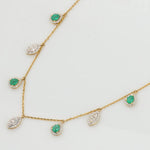 Load image into Gallery viewer, Emerald Diamond Halo Drop Necklace: 14k Gold Gemstone Station Chain
