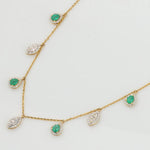 Load image into Gallery viewer, Emerald Diamond Halo Drop Necklace: 14k Gold Gemstone Station Chain
