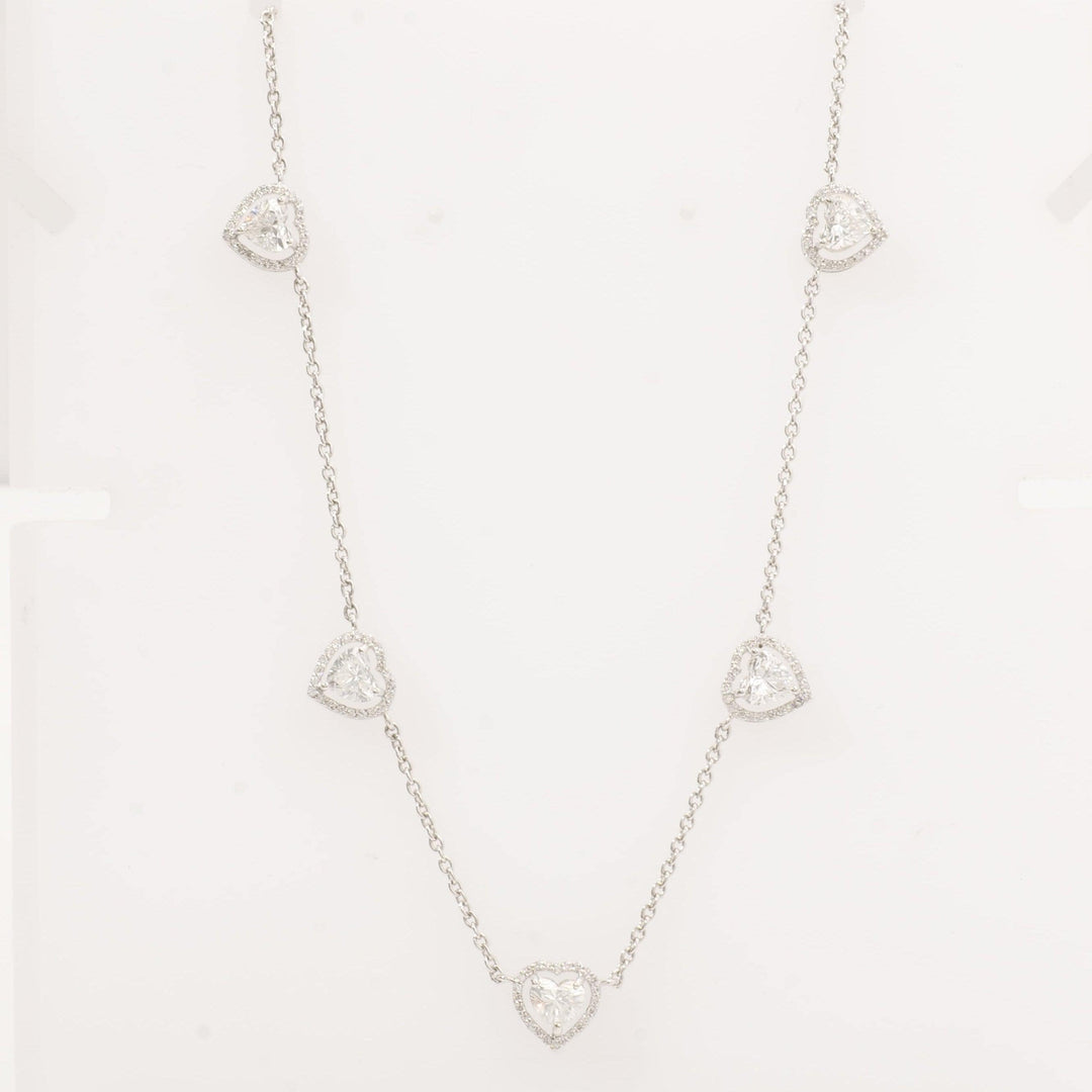 Heart Diamond Station Necklace, 14k Solid Gold, Natural Diamonds, Halo Love Jewelry, Layering Minimalist Chain, Certified Jewelry
