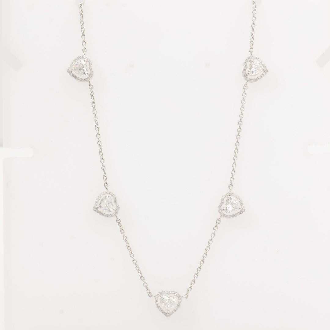 Heart Diamond Station Necklace, 14k Solid Gold, Natural Diamonds, Halo Love Jewelry, Layering Minimalist Chain, Certified Jewelry
