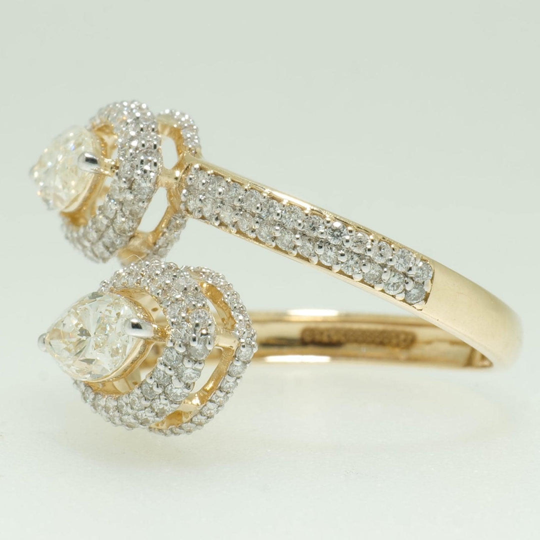Marquise Diamond Double Halo Bypass Ring: 14k Solid Gold Statement Jewelry