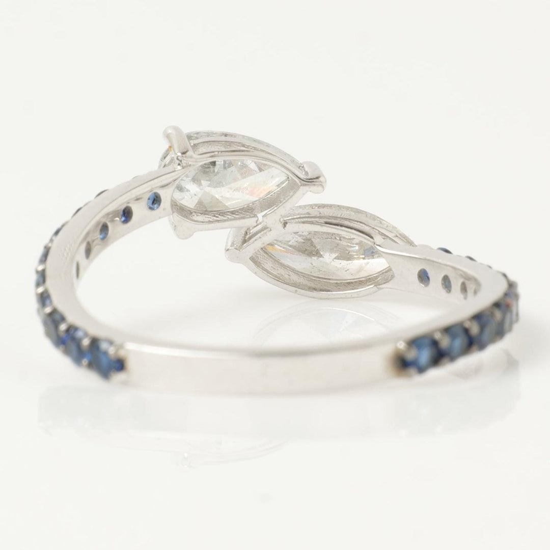 Diamond & Sapphire Bypass Ring: 14k Gold Two-Stone Engagement Ring