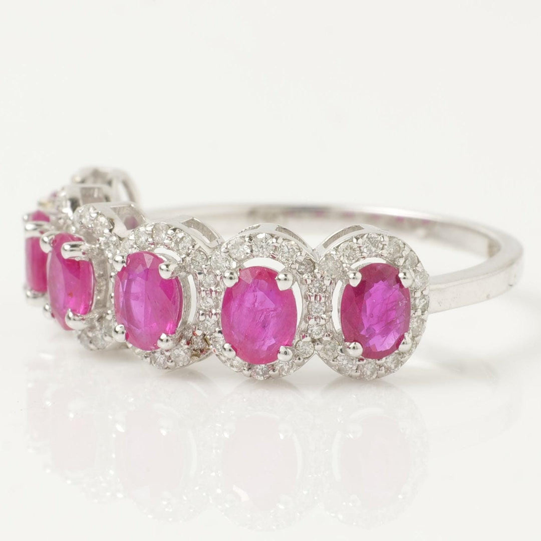 14k Gold Ruby and Diamond Halo Ring - Eternity Band