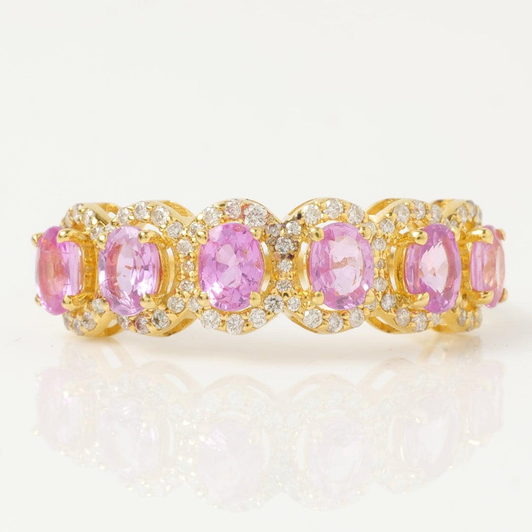 Pink Sapphire Diamond Halo Ring: 14k Gold Eternity Stacking Band