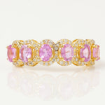 Load image into Gallery viewer, Pink Sapphire Natural Diamond Halo Ring: 14k Solid Gold Eternity Stacking Band, Certified Jewelry
