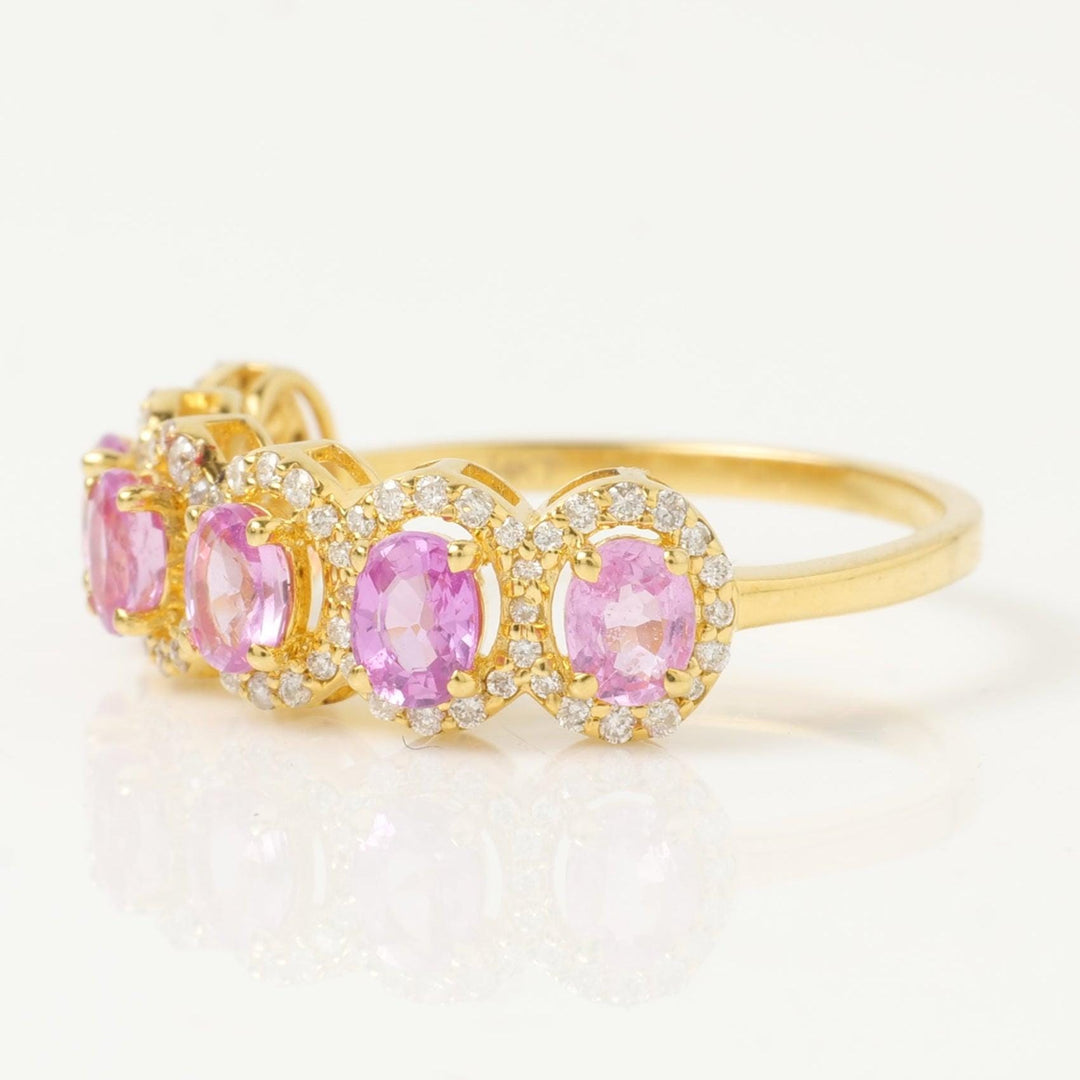 Pink Sapphire Natural Diamond Halo Ring: 14k Solid Gold Eternity Stacking Band, Certified Jewelry