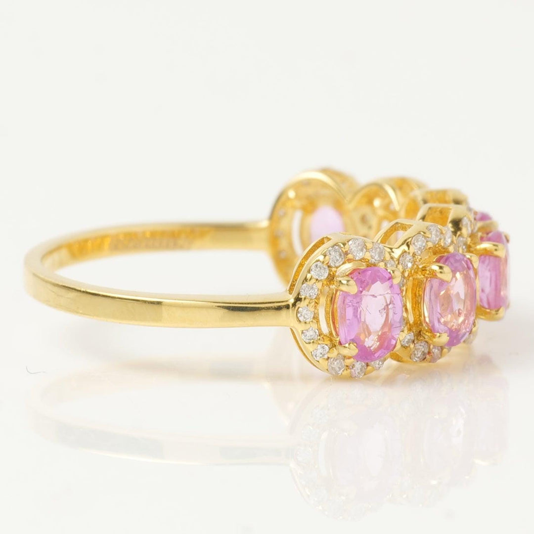 Pink Sapphire Natural Diamond Halo Ring: 14k Solid Gold Eternity Stacking Band, Certified Jewelry