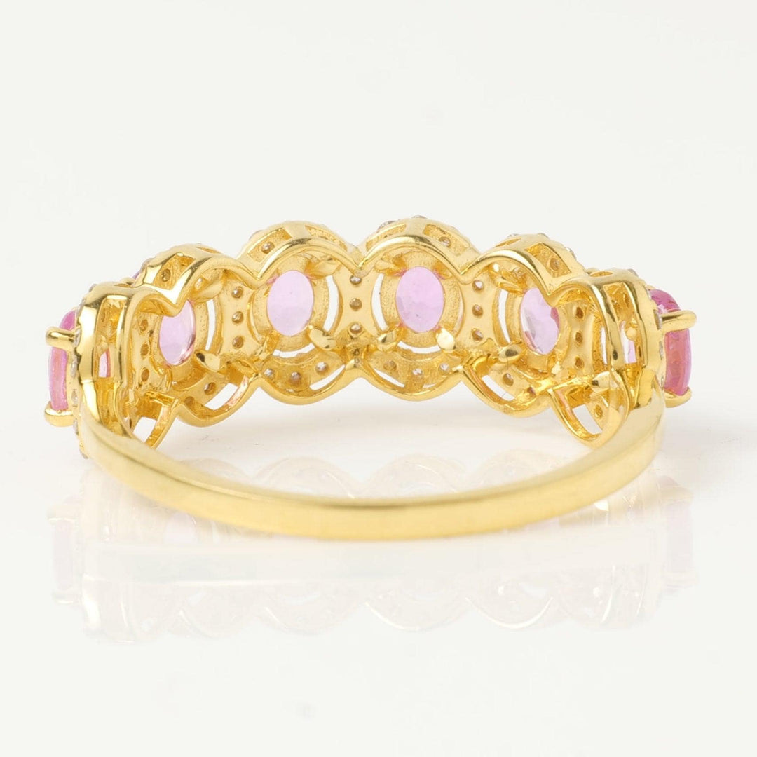 Pink Sapphire Diamond Halo Ring: 14k Gold Eternity Stacking Band