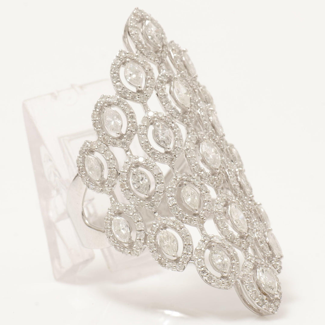 14k Solid Gold Marquise Natural Diamond Lattice Ring: Wide Halo Cocktail Jewellery, Certified Jewelry
