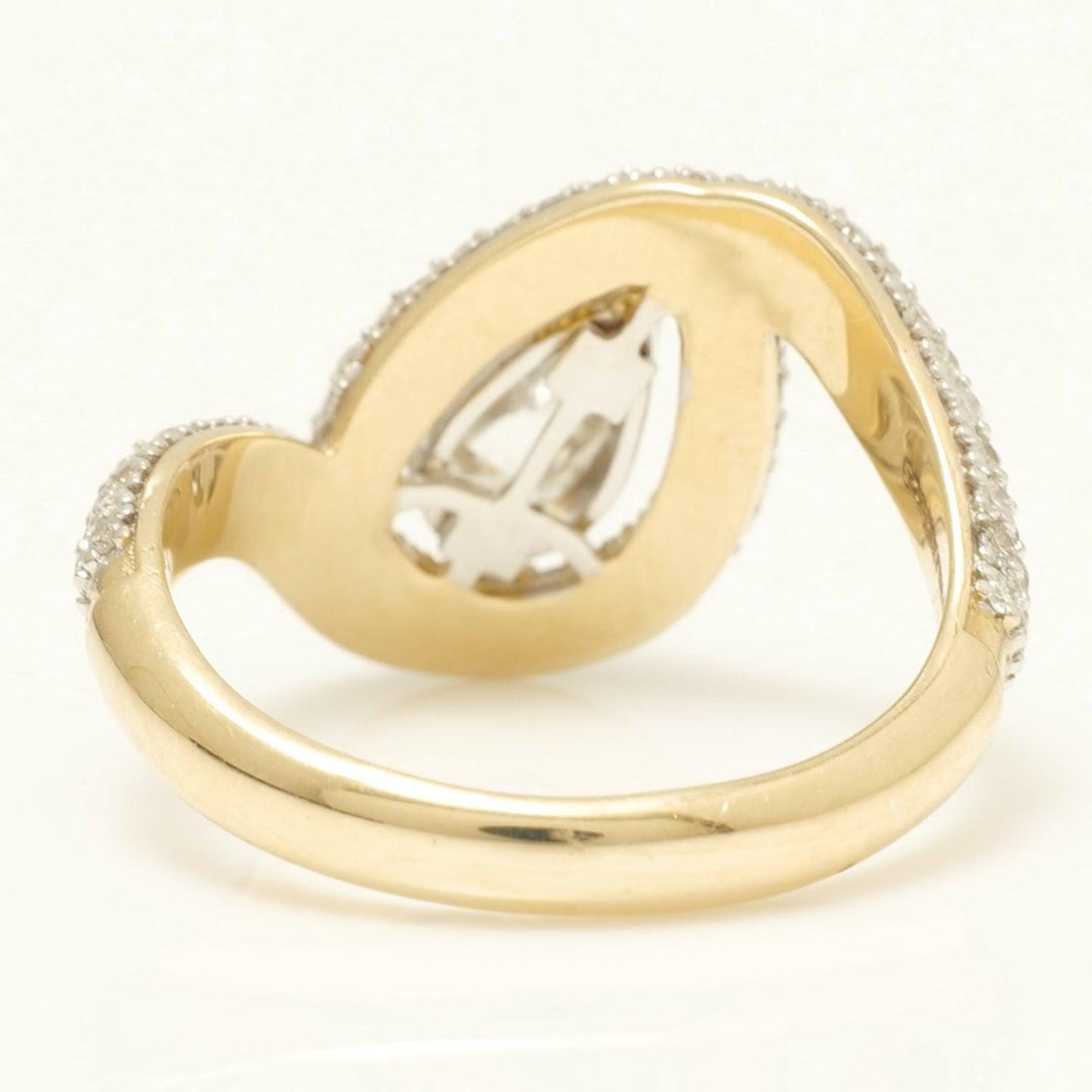 Pear Diamond Halo Ring, 14k Solid Gold, Natural Diamonds, Statement Cocktail Jewelry, Two Toned Bypass Ring, Certified Jewelry