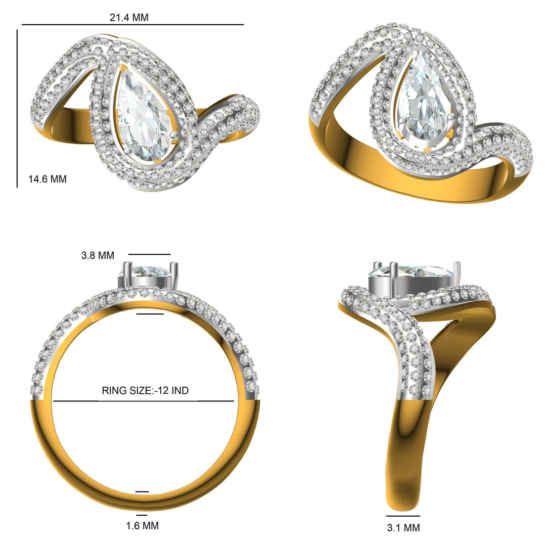 Pear Diamond Halo Ring, 14k Solid Gold, Natural Diamonds, Statement Cocktail Jewelry, Two Toned Bypass Ring, Certified Jewelry