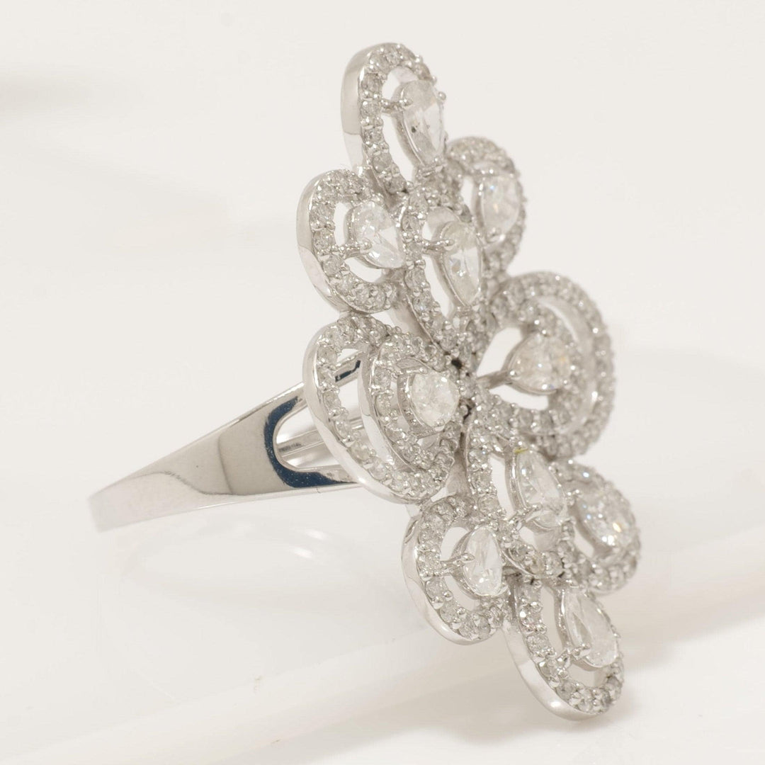 Floral Pear Halo Natural Diamond Ring: 14k Solid Gold Statement Cocktail Jewellery, Certified Jewelry