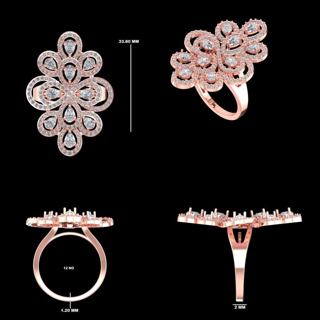 Floral Pear Halo Natural Diamond Ring: 14k Solid Gold Statement Cocktail Jewellery, Certified Jewelry