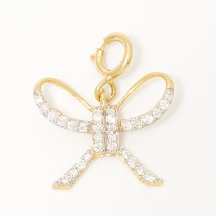 Bowknot Diamond Charm, 14k Solid Gold, Natural Diamonds, Everyday Layering Pendant, Dual Tone Necklace, Ready To Ship, Certified Jewelry