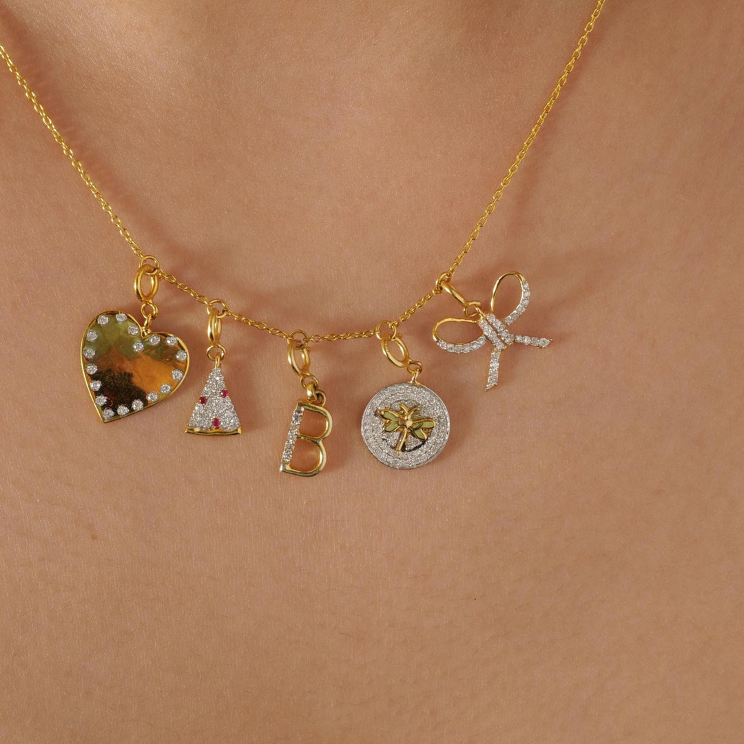 Bowknot Diamond Charm, 14k Solid Gold, Natural Diamonds, Everyday Layering Pendant, Dual Tone Necklace, Ready To Ship, Certified Jewelry