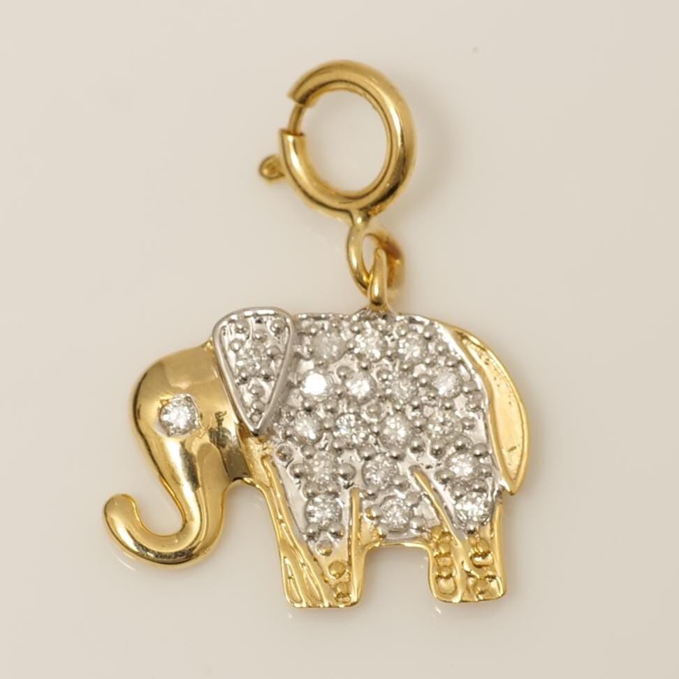 Elephant Diamond Charm, 14k Solid Gold, Natural Diamonds, Layering Animal Pendant, Dual Tone Necklace, Ready To Ship, Certified Jewelry