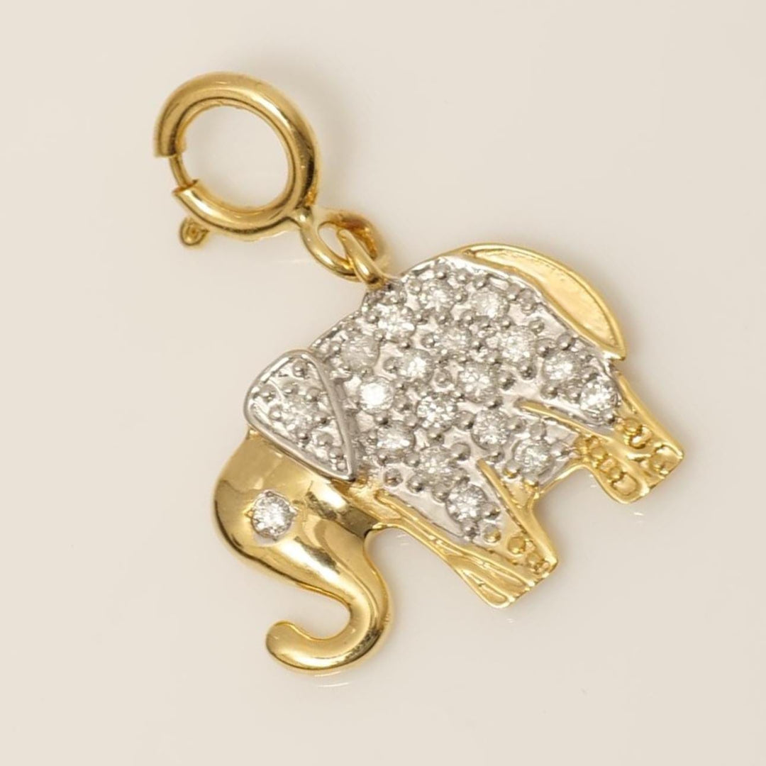 Elephant Diamond Charm, 14k Solid Gold, Natural Diamonds, Layering Animal Pendant, Dual Tone Necklace, Ready To Ship, Certified Jewelry