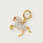 Load image into Gallery viewer, Horse Diamond Charm Pendant, 14k Solid Gold, Natural Diamonds, Layering Animal Pendant, Dual Tone Necklace, Ready To Ship, Certified Jewelry
