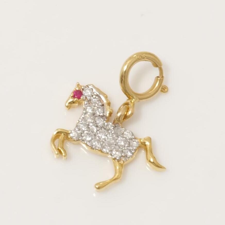 Horse Diamond Charm Pendant, 14k Solid Gold, Natural Diamonds, Layering Animal Pendant, Dual Tone Necklace, Ready To Ship, Certified Jewelry