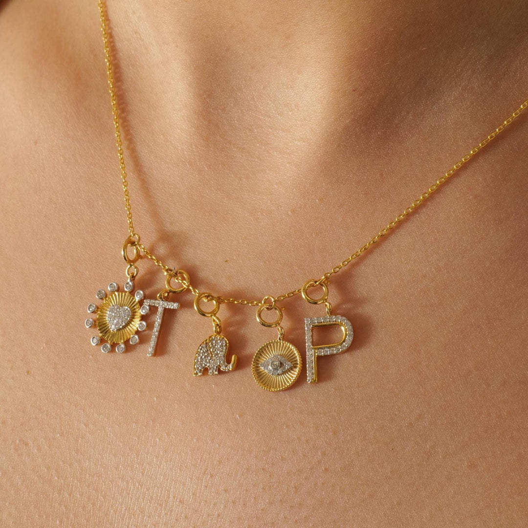 Alphabet Initial Diamond Charm, 14k Solid Gold, Natural Diamond, Everyday Staking Pendant, Letter Necklace, Ready To Ship, Certified Jewelry