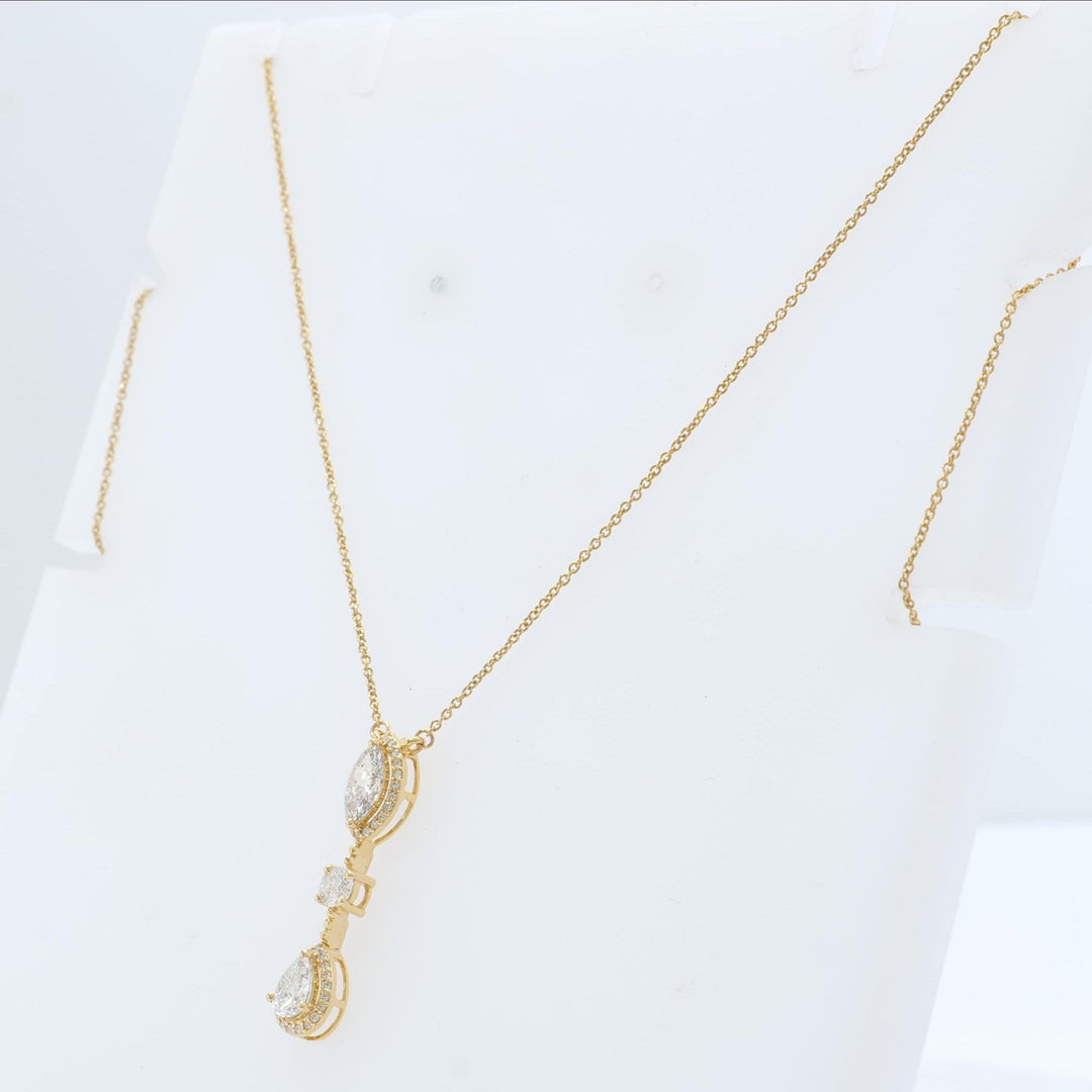 Three Stone Halo Diamond Necklace, 14k Solid Gold, Fancy Natural Diamonds, Layering Bridal Jewelry, Statement Necklace, Certified Jewelry