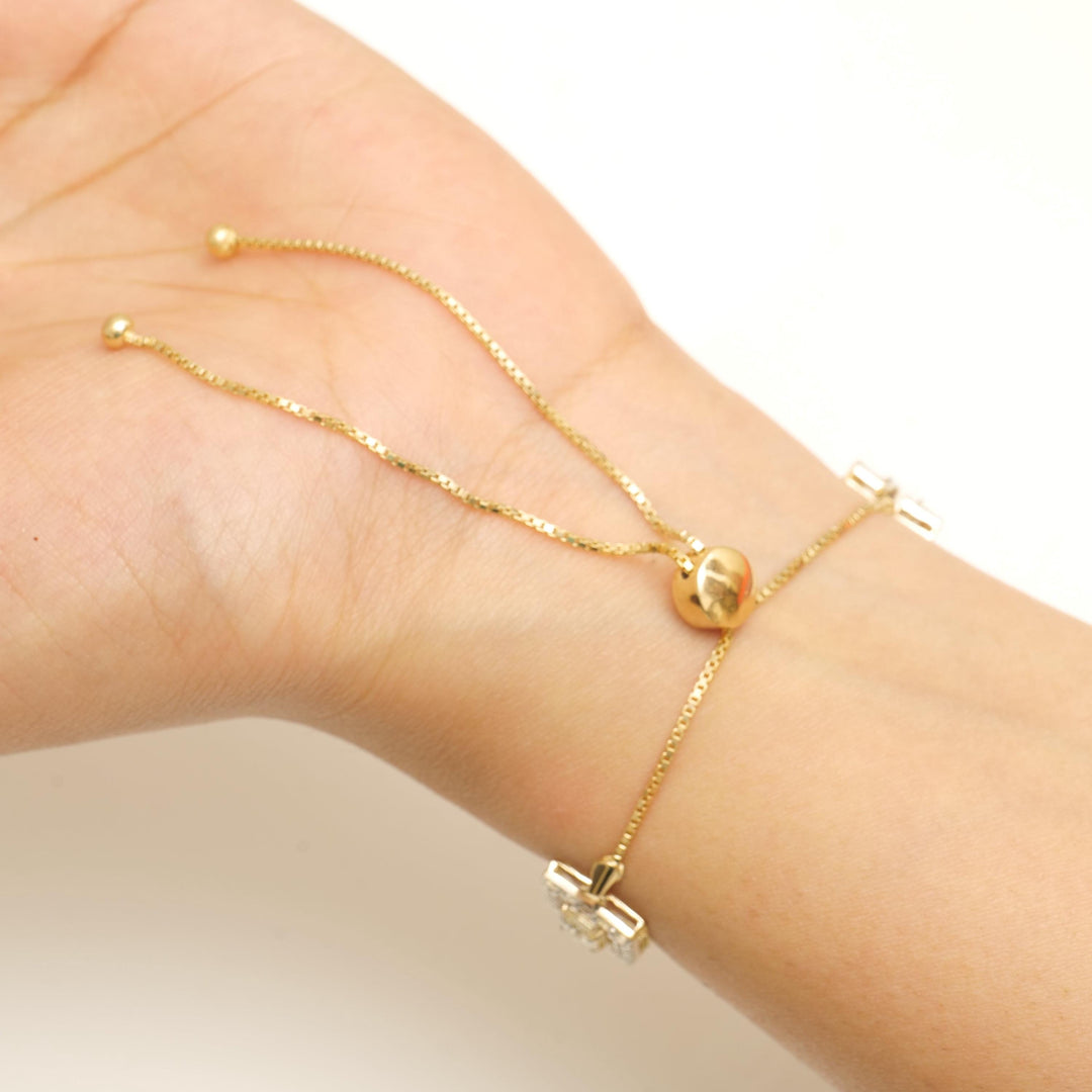 Emerald Cut Halo Natural Diamond Bolo Bracelet: 14k Solid Gold Adjustable Chain, Certified Jewelry