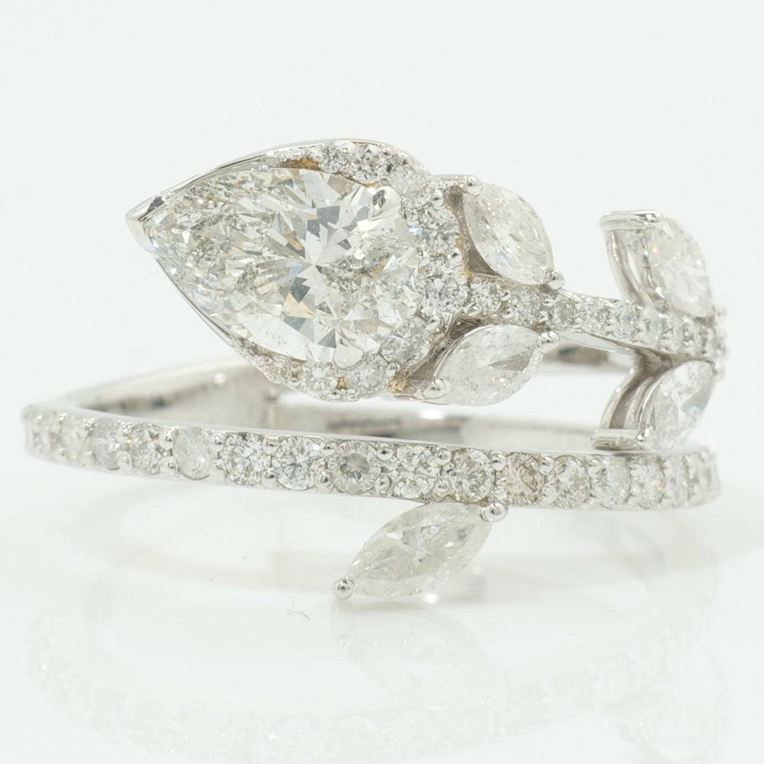 14k Solid Gold Pear Natural Diamond Leaf Ring - Nature-Inspired Statement Bypass Jewelry, Certified Jewelry