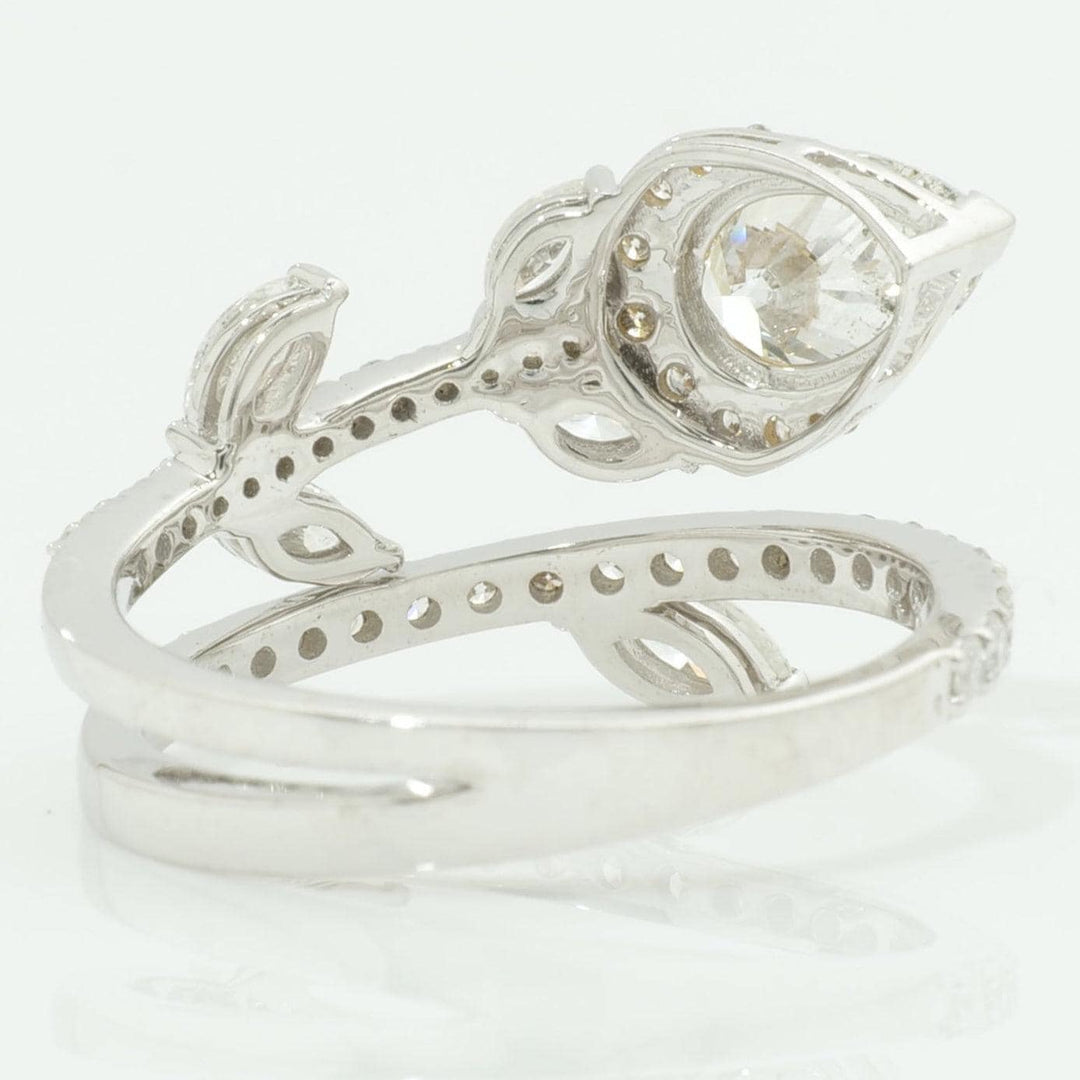 14k Solid Gold Pear Natural Diamond Leaf Ring - Nature-Inspired Statement Bypass Jewelry, Certified Jewelry