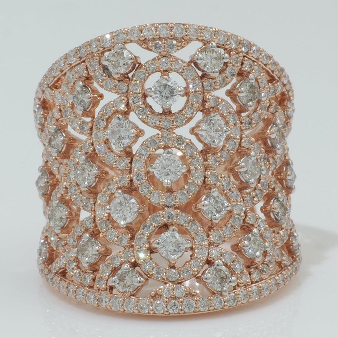 14k Solid Gold Filigree Natural Diamond Ring: Wide Band Cocktail Ring, Certified Jewelry