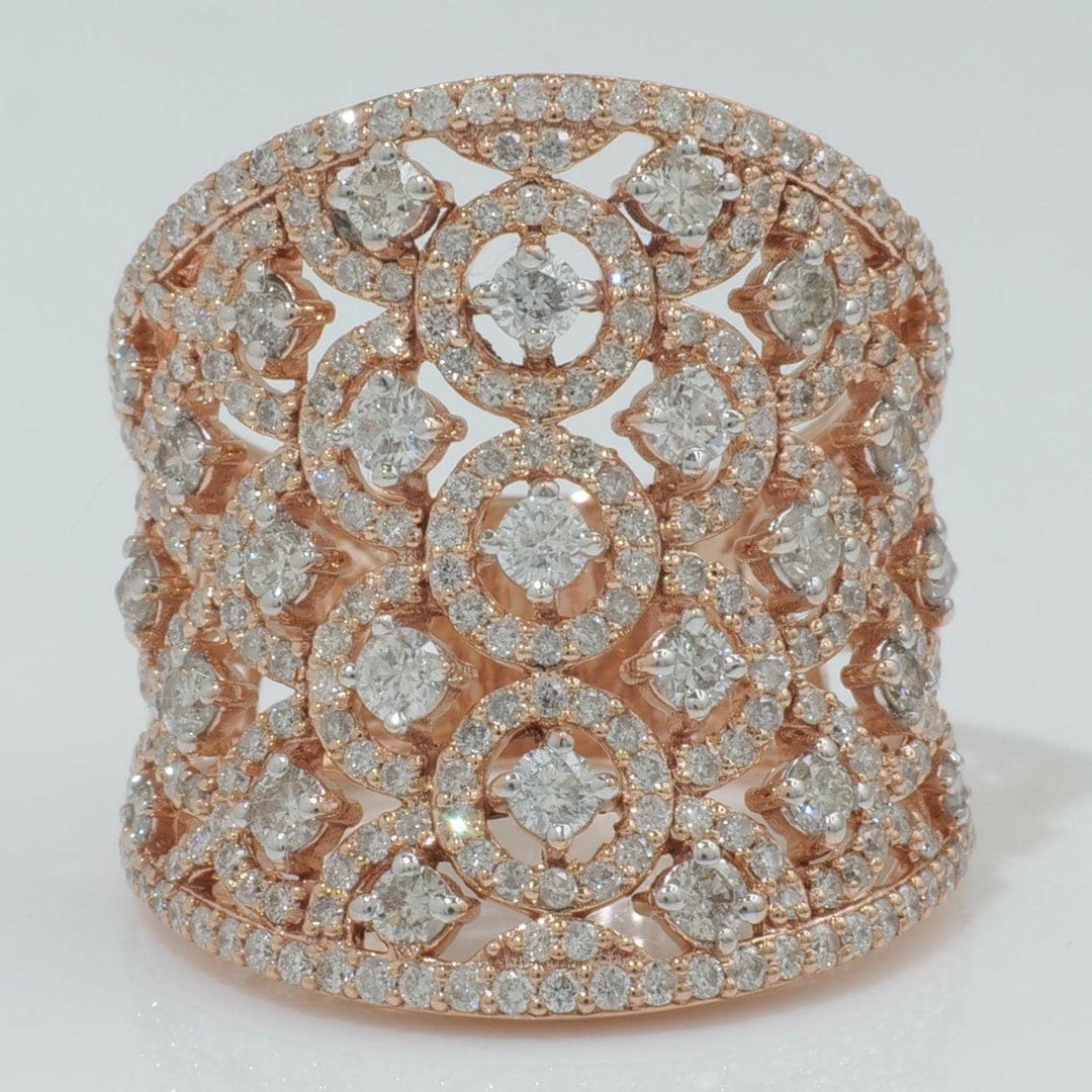 14k Solid Gold Filigree Natural Diamond Ring: Wide Band Cocktail Ring, Certified Jewelry