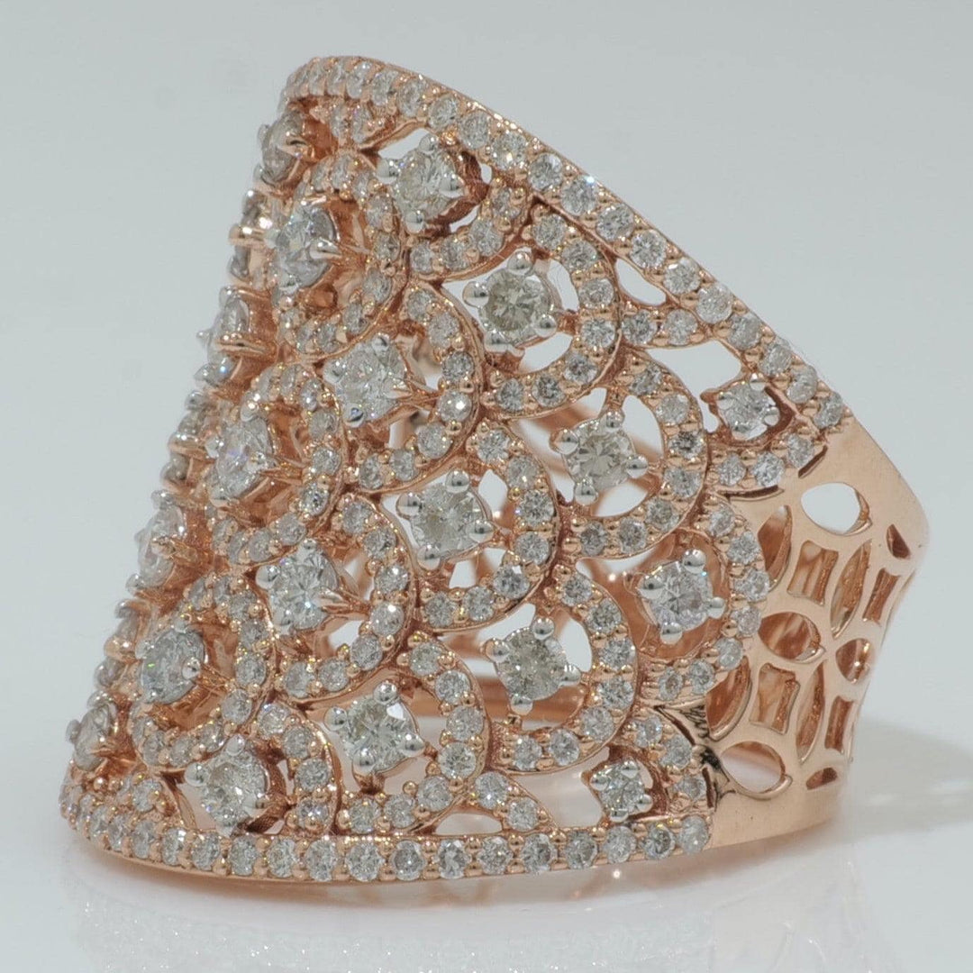 14k Solid Gold Filigree Natural Diamond Ring: Wide Band Cocktail Ring, Certified Jewelry