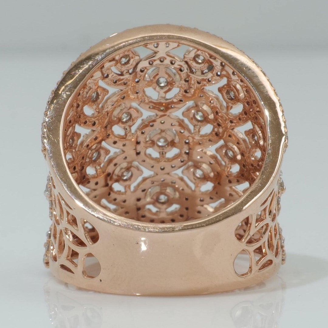 14k Solid Gold Filigree Natural Diamond Ring: Wide Band Cocktail Ring, Certified Jewelry