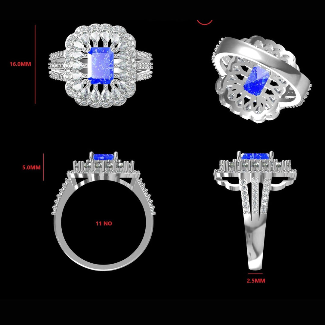 Emerald Cut Natural Tanzanite Diamond Ring, 14k Solid Gold, Natural Diamonds, Statement Halo Ring, Engagement Jewellery, Certified Jewelry