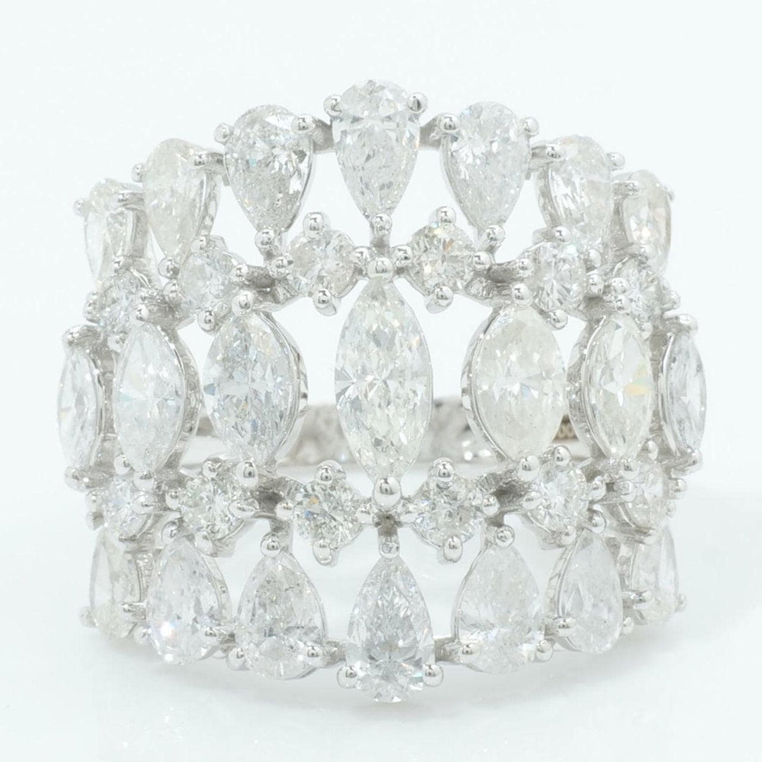 14k Solid Gold Wide Natural Diamond Ring: Marquise & Pear Cocktail Jewelry, Certified Jewelry