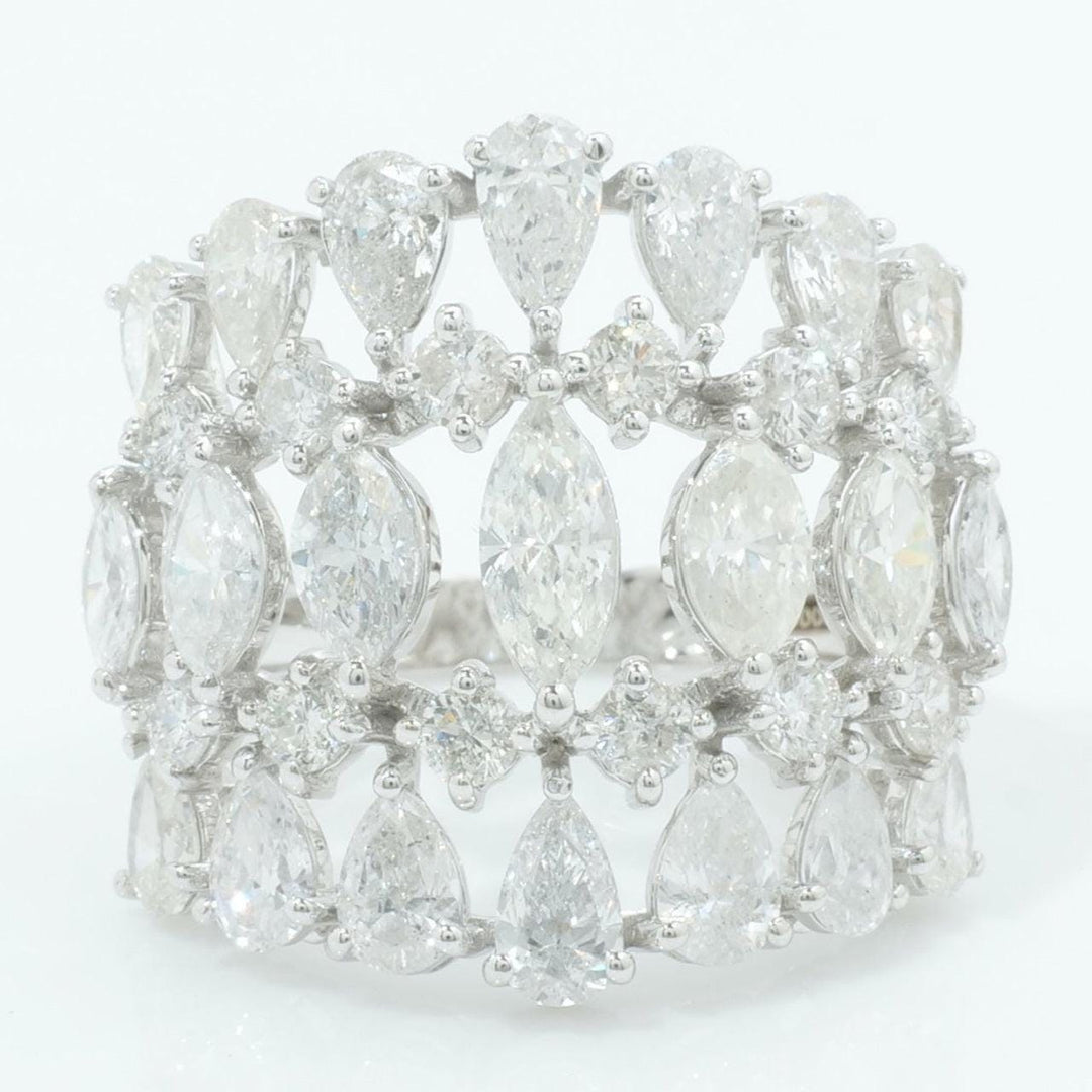 14k Solid Gold Wide Natural Diamond Ring: Marquise & Pear Cocktail Jewelry, Certified Jewelry