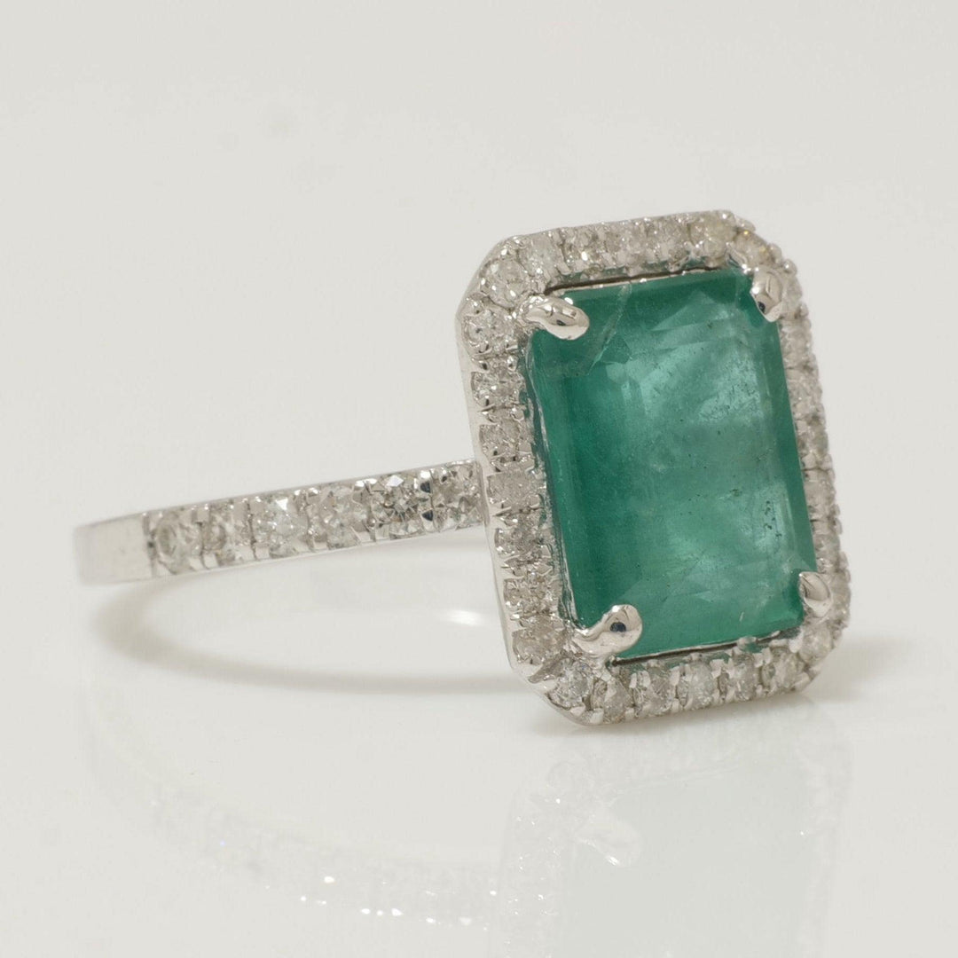 Emerald Halo Diamond Ring: 14k Gold Gemstone Engagement Jewelry