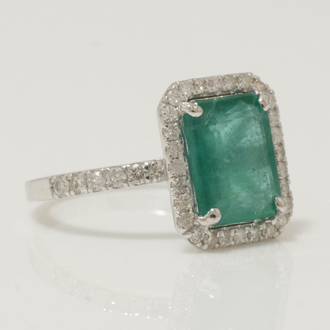 Emerald Halo Diamond Ring: 14k Gold Gemstone Engagement Jewelry