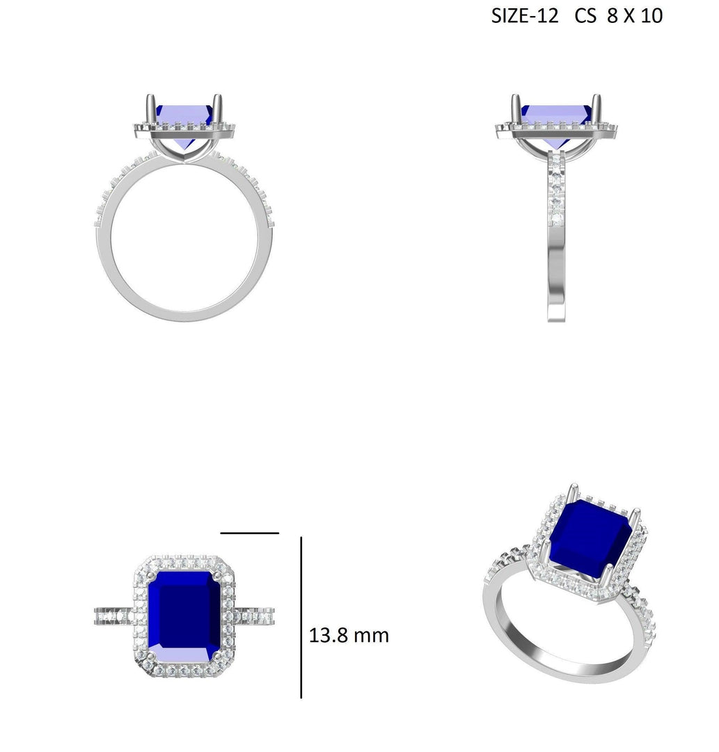 Emerald Halo Diamond Ring: 14k Gold Gemstone Engagement Jewelry