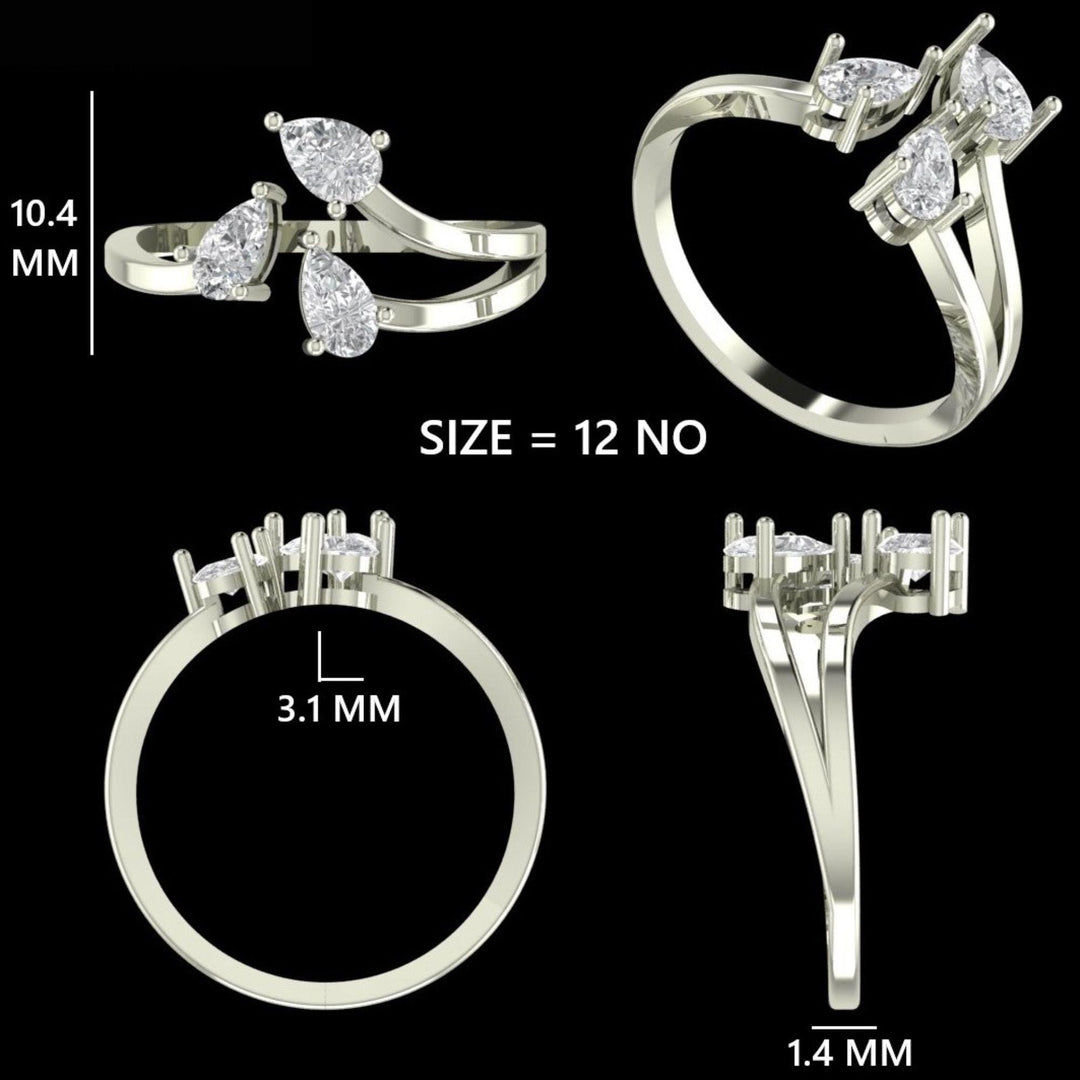 Three Stone Pear Diamond Ring, 14k Solid Gold, Natural Diamonds, Bypass Split Ring, Statement Cocktail Jewellery, Certified Jewelry