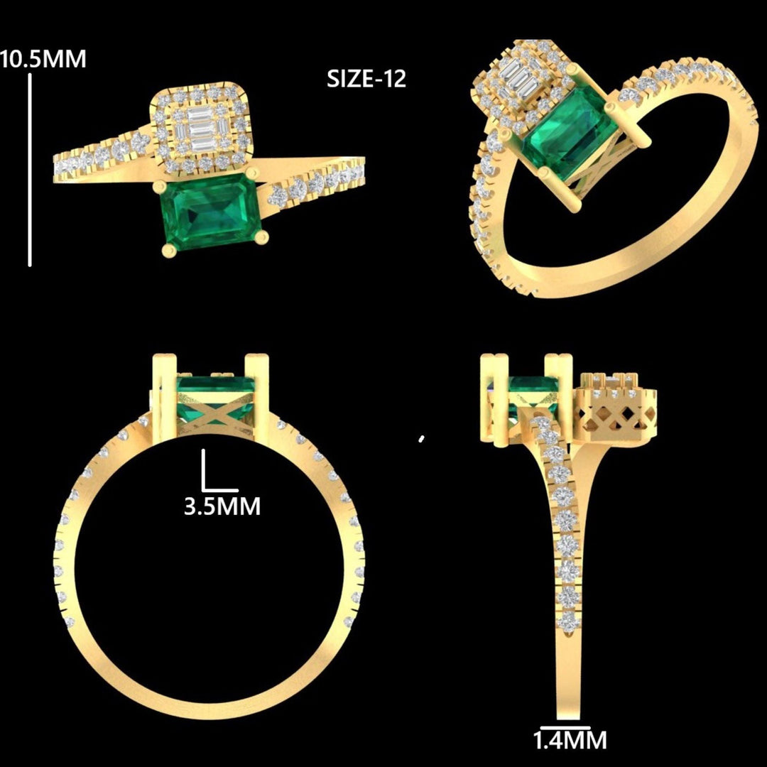 Emerald & Diamond Bypass Ring: 14k Gold Gemstone Engagement Jewelry