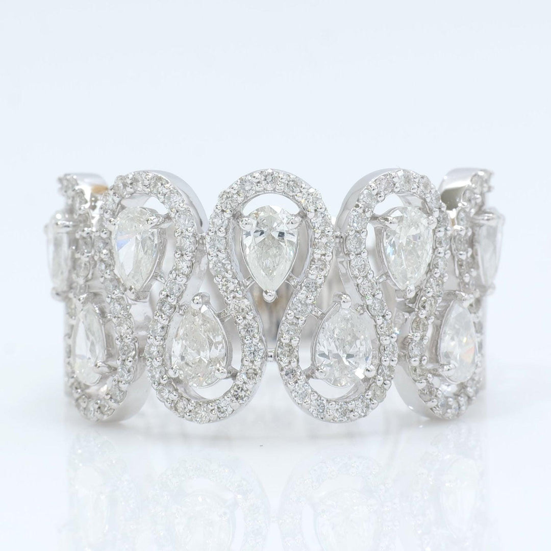 14k Gold Pear Halo Diamond Eternity Band Ring - Statement Stacking Ring